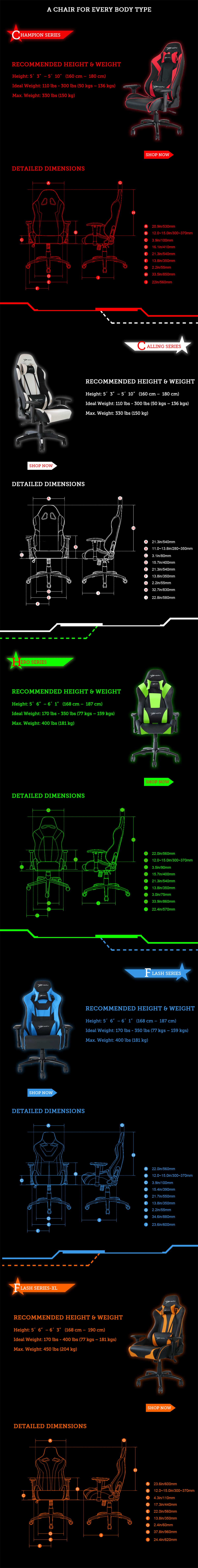 Gaming chair size