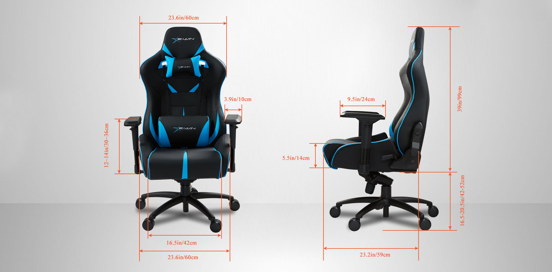EwinRacing Flash XL Gaming Chairs Dimensions